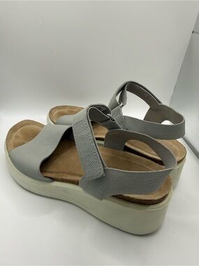 ECCO Flowt Women's Grey Leather Cork-Heeled Wedge Sandal Size 40 EU/9 US Comfort